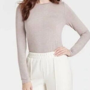 A New Day Women's Long Sleeve Brushed Knit T-Shirt -Beige